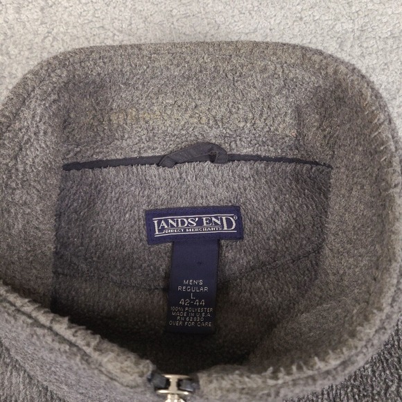 Vintage Lands End Jacket Mens Large Gray Fleece Full Zip Mock Neck Made In USA - Picture 5 of 16